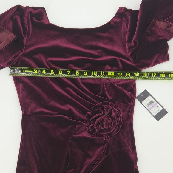 Jessica Howard Dress Size 6P Burgundy Velvet Rosette Winter Holiday Party - Picture 6 of 8